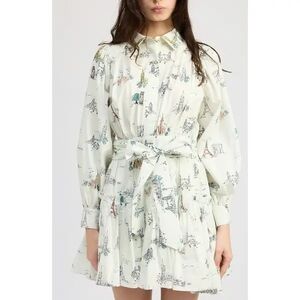En Saison Cream Scenic Print Tie-Waist Mini Dress